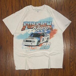 BDDW White Graphic Racing Tee with Blue and Red Accents